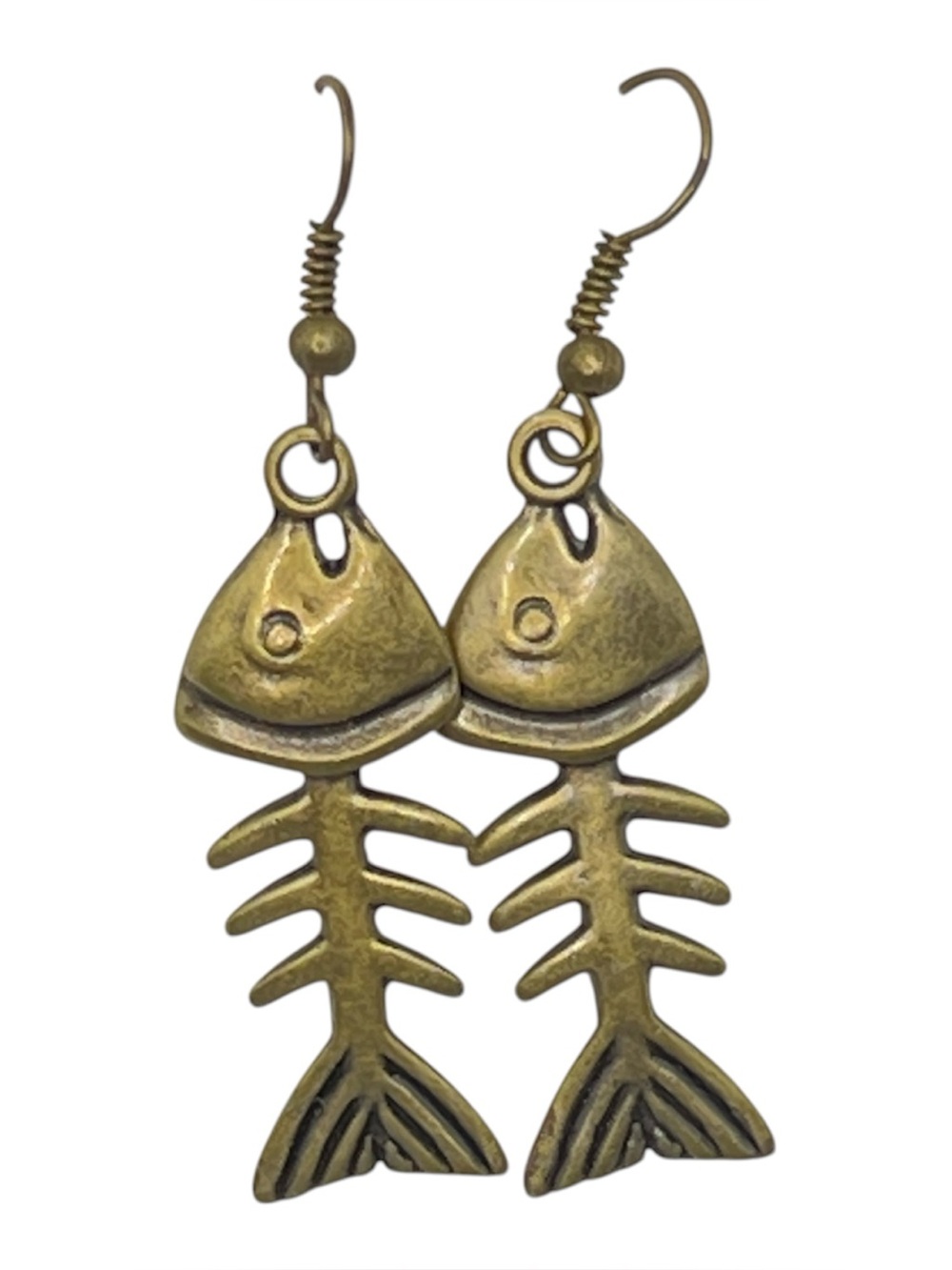 Bronze Fish Skeleton Earrings  Halloween Goth